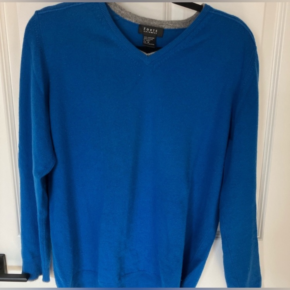 Forte Cashmere Vibrant Blue V-Neck Sweater